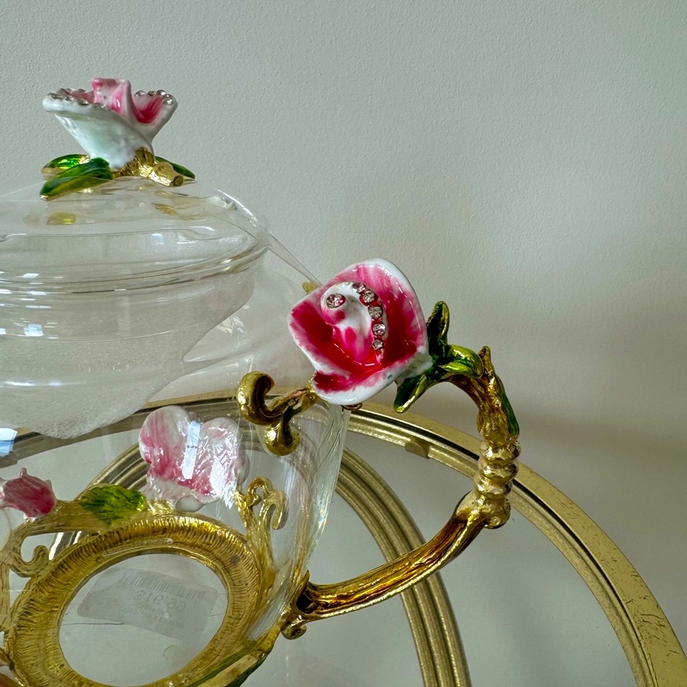 Elegant Glass Floral Teapot with Pink Accents NWT - Picture 4 of 7